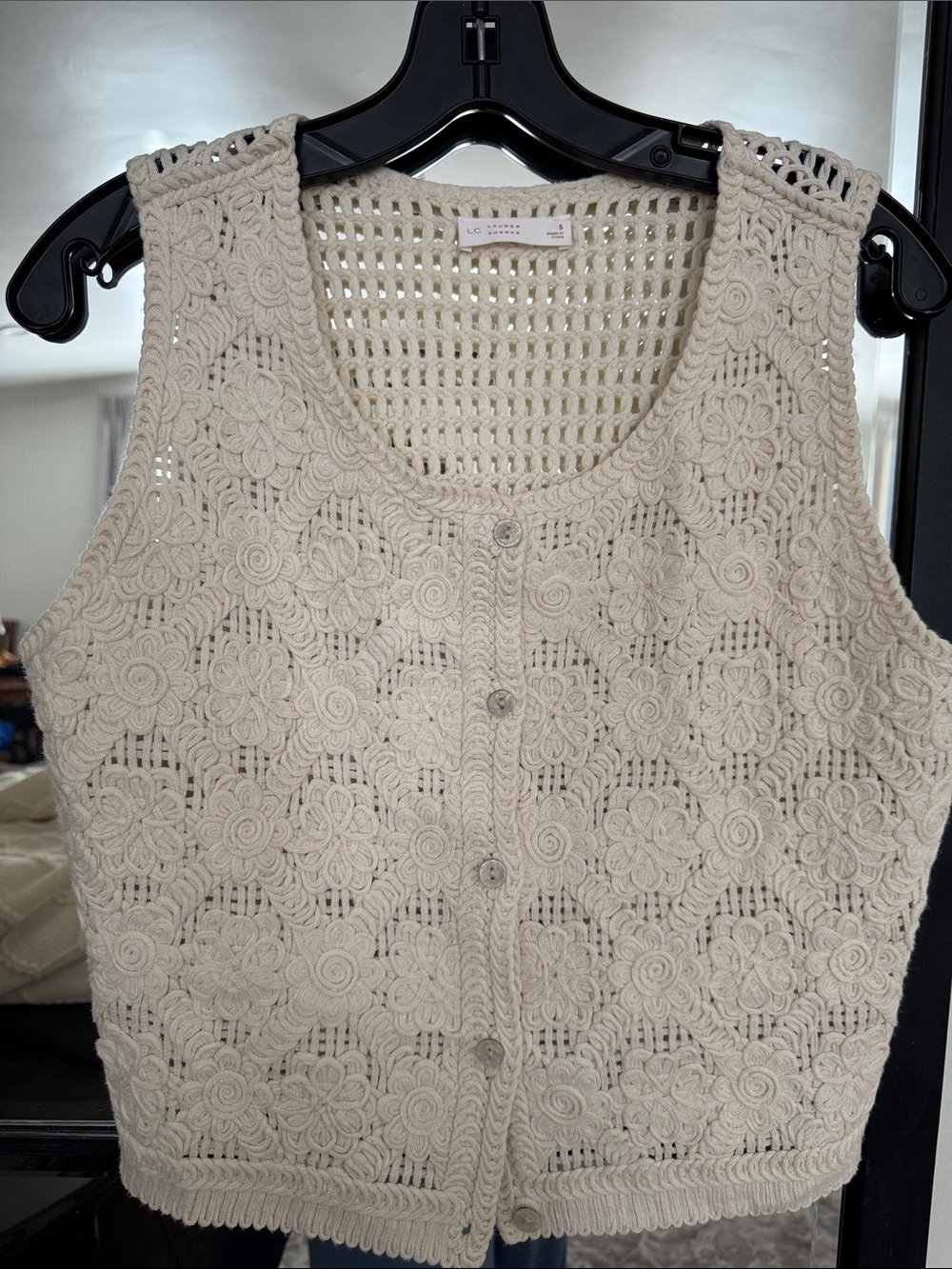 LC Lauren Conrad Cream Crochet Floral Button-Front Camisole